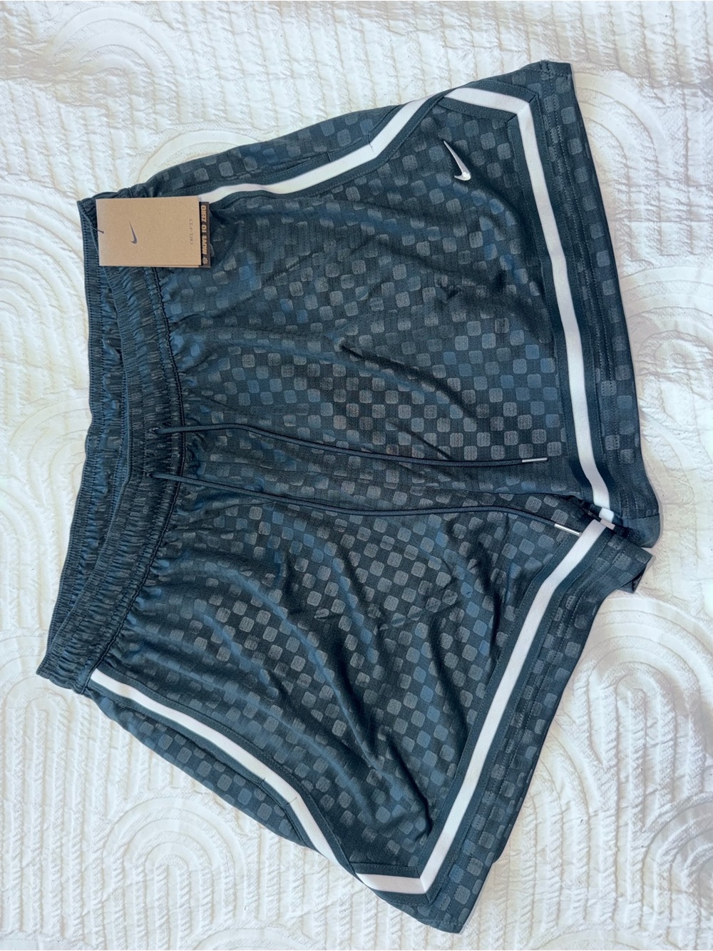 Nike Black Checkered Running Shorts with White Accent - Picture 1 of 3